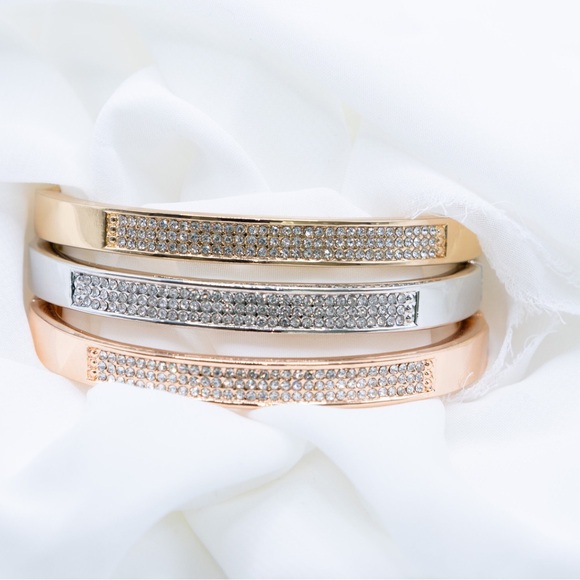 3 Row Diamond Crystal Bracelet, Bangle Bracelet, Crystal Cuff, 218 - Picture 3 of 10